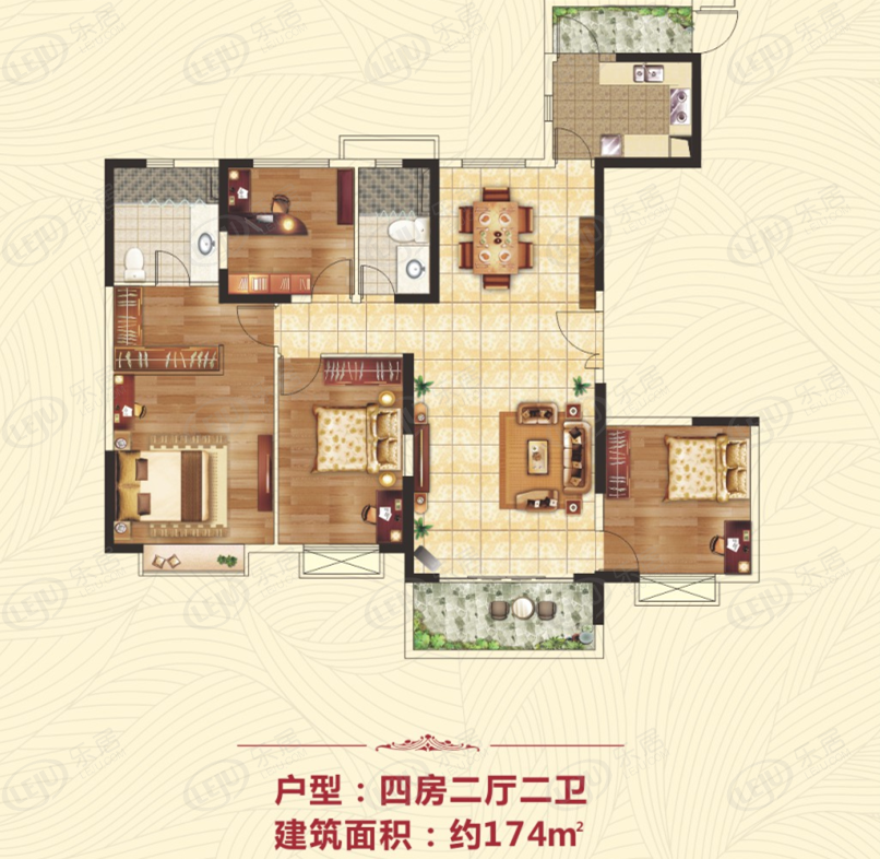 清远恒大银湖城174平米四房两厅两卫户型图
