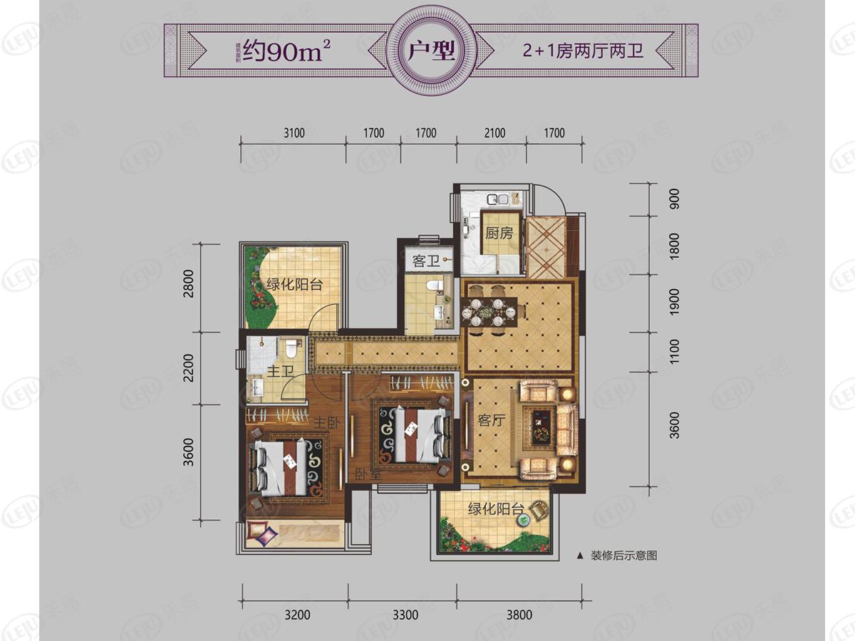 南宁彰泰凤岭江湾4室2厅2卫户型图 - 广西乐居