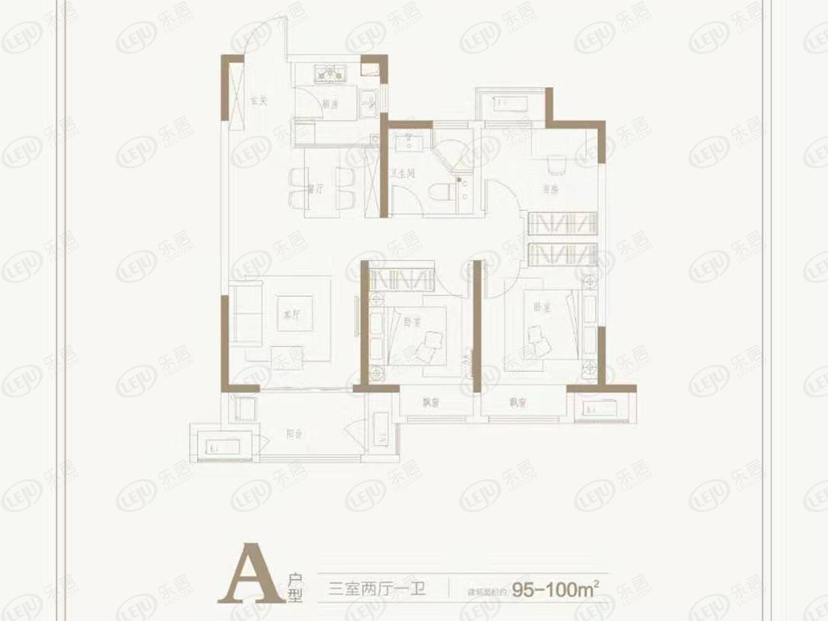 建业城三期云著3室2厅2卫户型图 - 安阳乐居