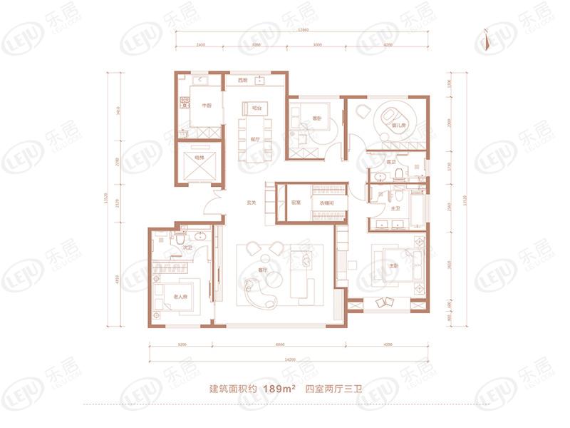奥体金茂府4室2厅3卫户型图 - 济南乐居