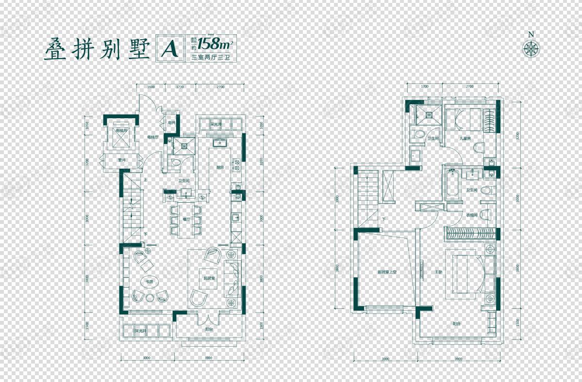 鲁能泰山7号叠拼别墅a户型户型图