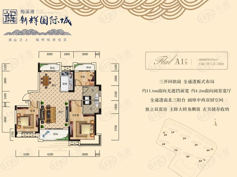 新辉国际城3室2厅2卫户型图 - 岳阳乐居