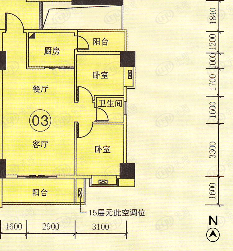 世博嘉园三期四座 2-15层 03单元户型图