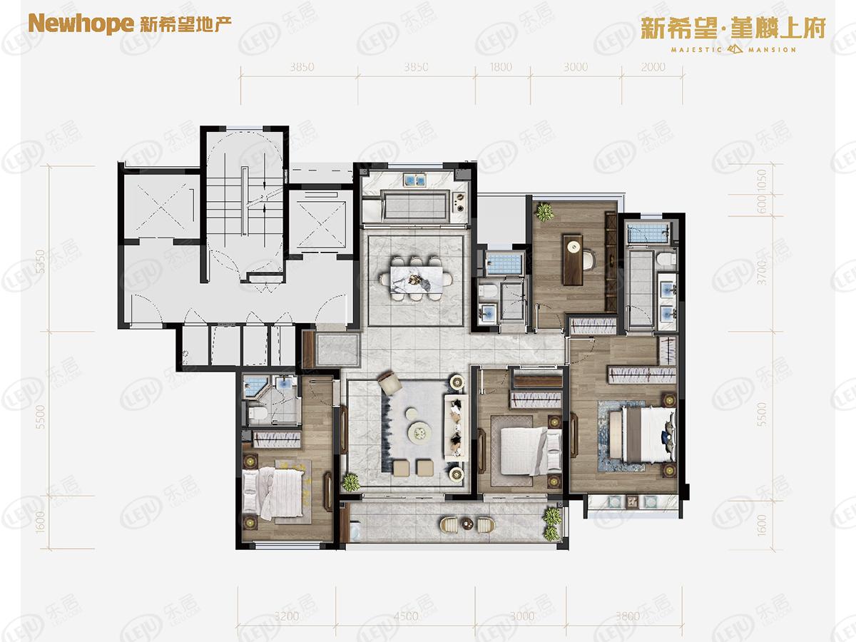 新希望堇麟上府3室2厅2卫户型图 - 宁波乐居