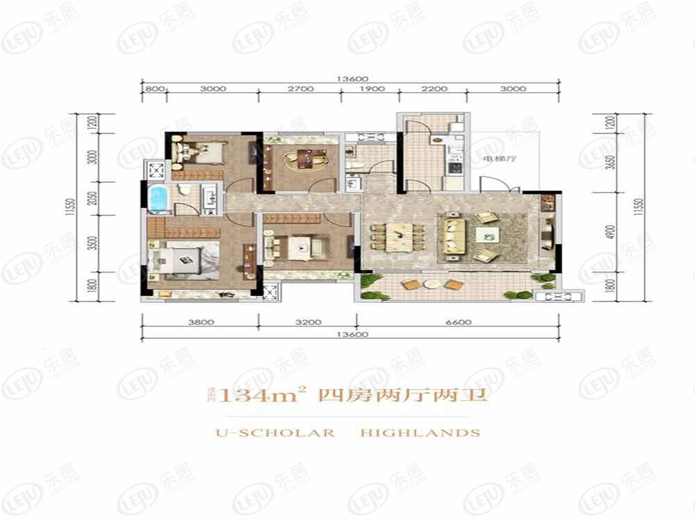 优品道资溪学府4室2厅2卫户型图 - 资阳乐居