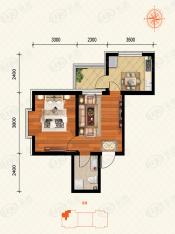 绿海华庭三期优越美域M户型：一室一厅一卫，建筑面积57.83平米户型图