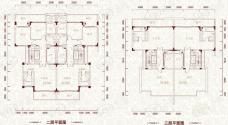 润园联排别墅（2）二层和三层平面图户型图