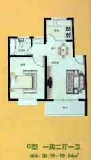 东晨花园房型: 一房;  面积段: 56.58 －59.94 平方米;户型图