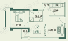 紫晶城房型: 一房;  面积段: 46.58 －53.6 平方米;户型图